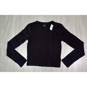 Gap Modern Black Long Sleeve Crew Neck Cropped T Shirt Top Size S New With Tags